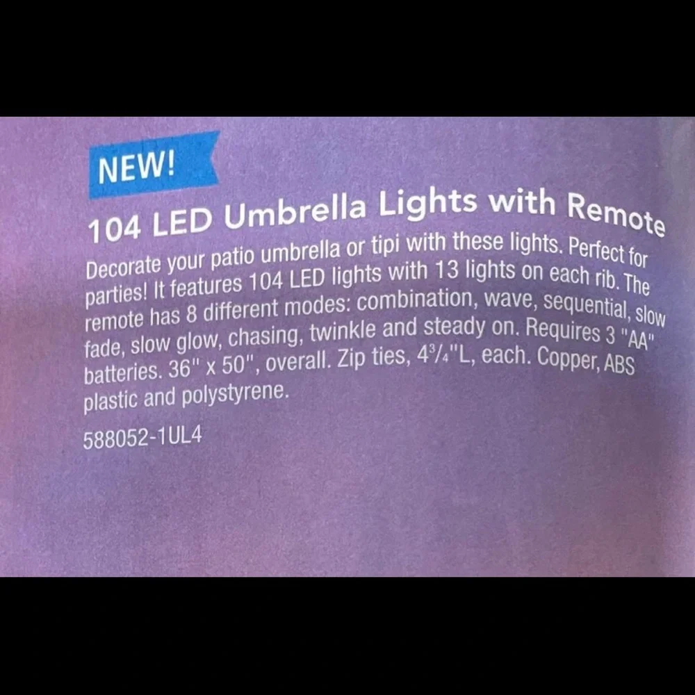 Umbrella lights with remote control. Different colors, speed and settings .